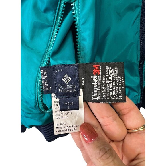 Vintage 1990s COLUMBIA Thinsulate Reversible Puffer Jacket Red Teal Men’s Large - Picture 12 of 16